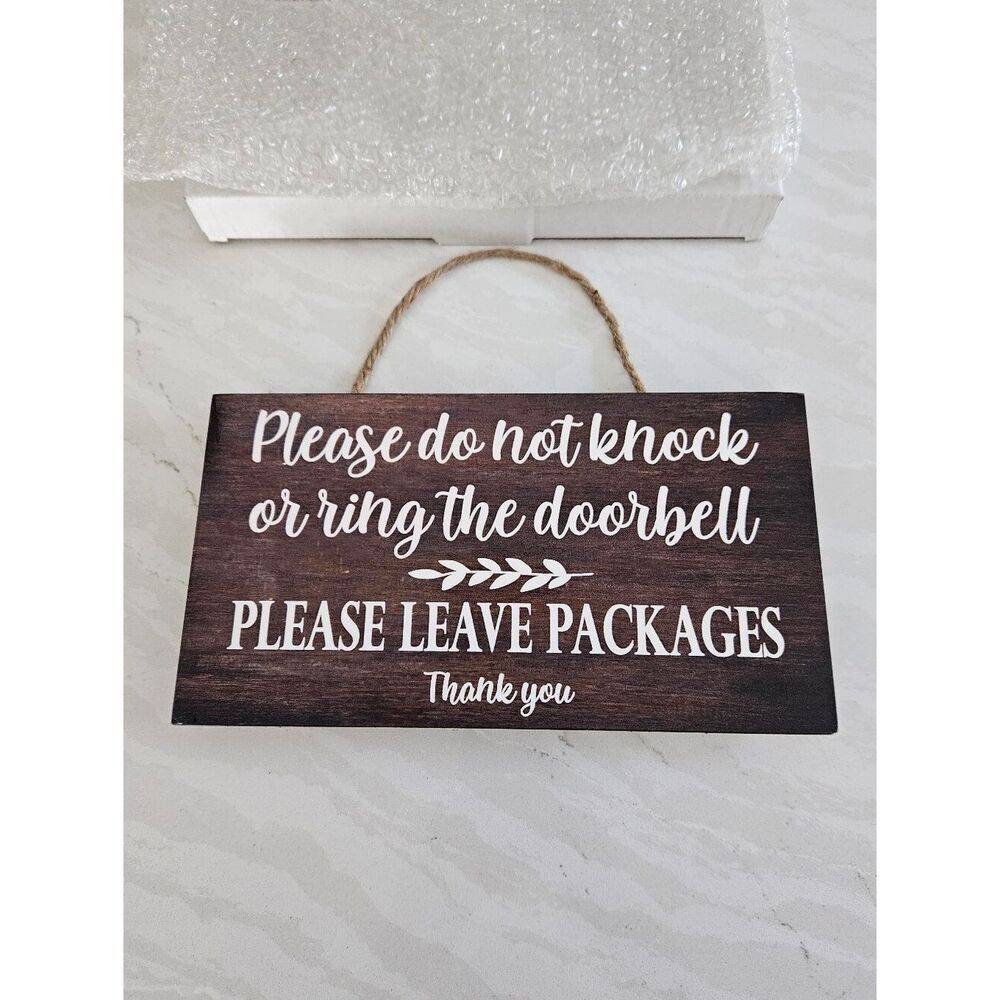 Please Leave Packages Wood Door Sign Brown and White